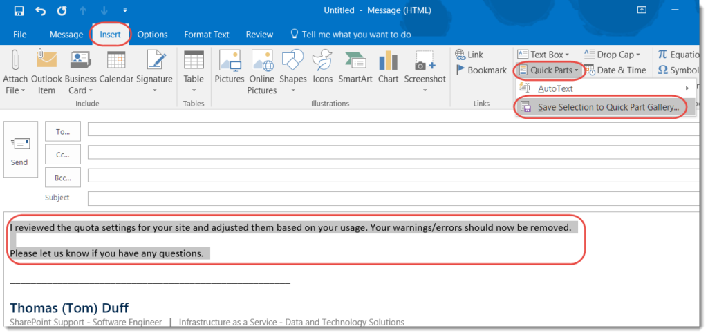 Outlook Quick Parts ShortcutSetup