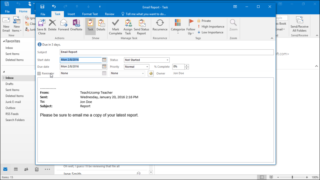 Outlook Email Task Creation